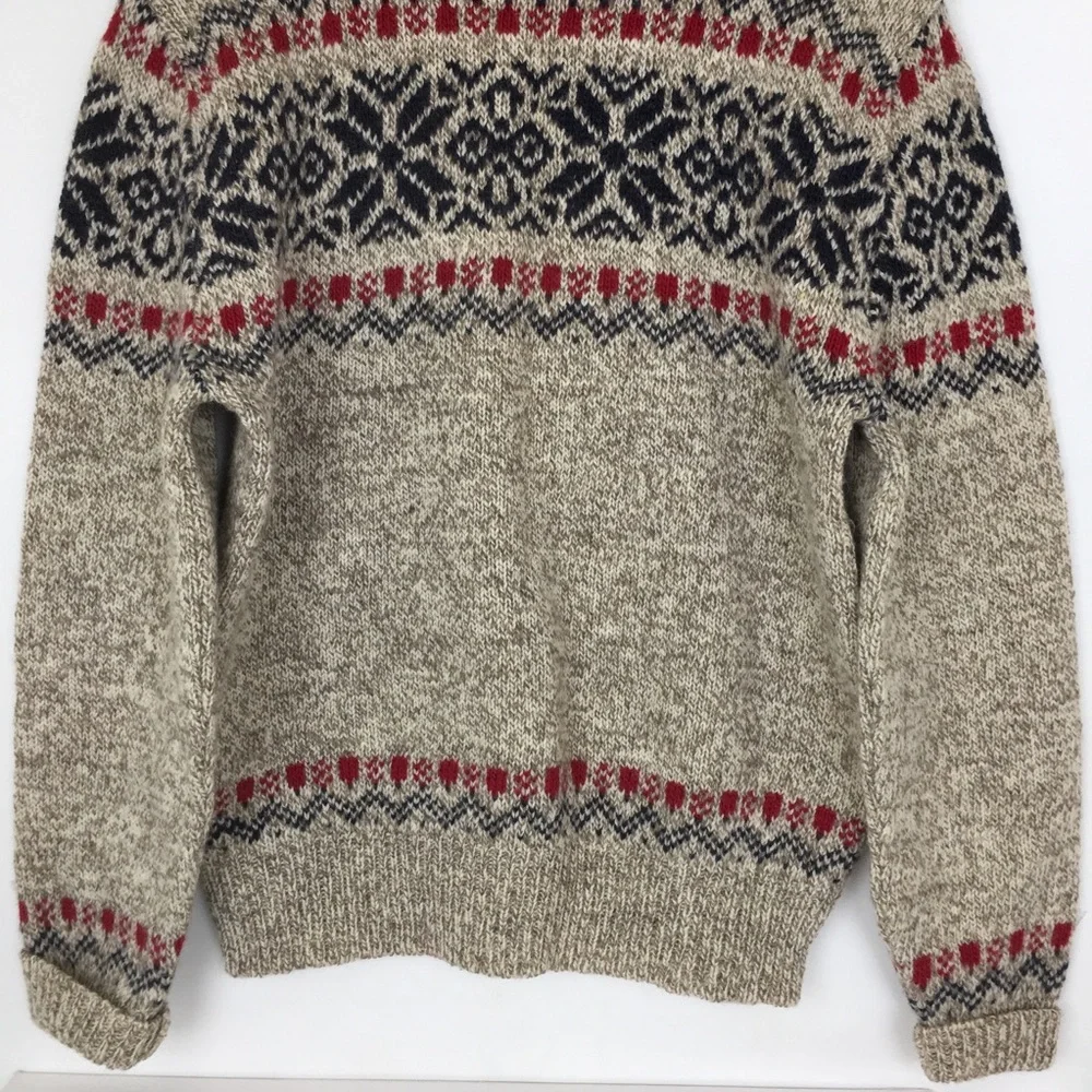 Vintage L.L. Bean Fair Isle Wool Sweater Size L Nordic Snowflake Crewneck USA